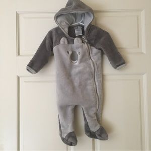 Baby Mack (3-6M) Gray Fleece One Piece Footie Hooded Outerwear Zips